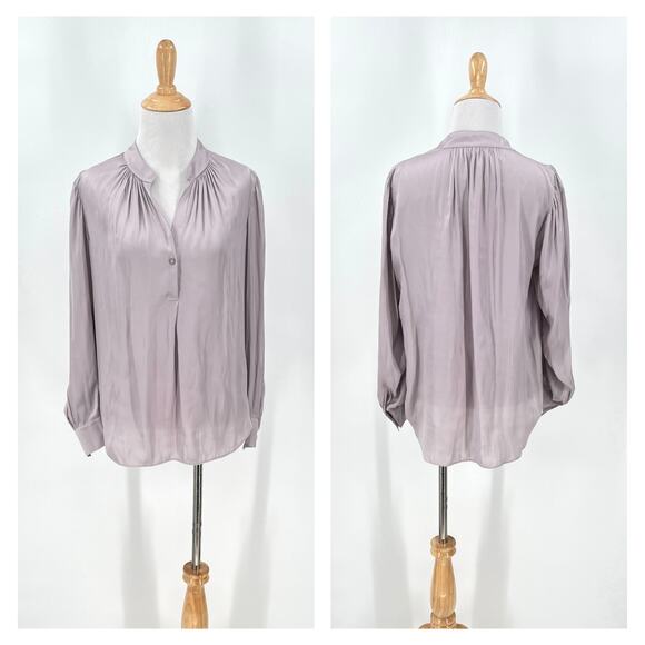 MARGARET O'LEARY Poet Blouse Womens XS Light Gray Silky Flowy Long Sleeve - Picture 1 of 11